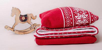 Zimná deka a vankúšik, OEKO-TEX®, "Nórsky vzor" - Červeno - Biela 