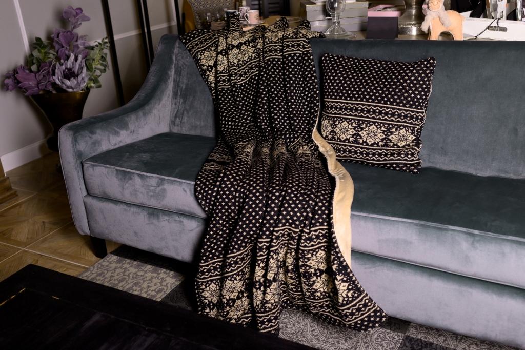 Teplá deka do obývačky, Čierno-Hnedá, Nórsky vzor s vločkami, Hnedá kožušinka