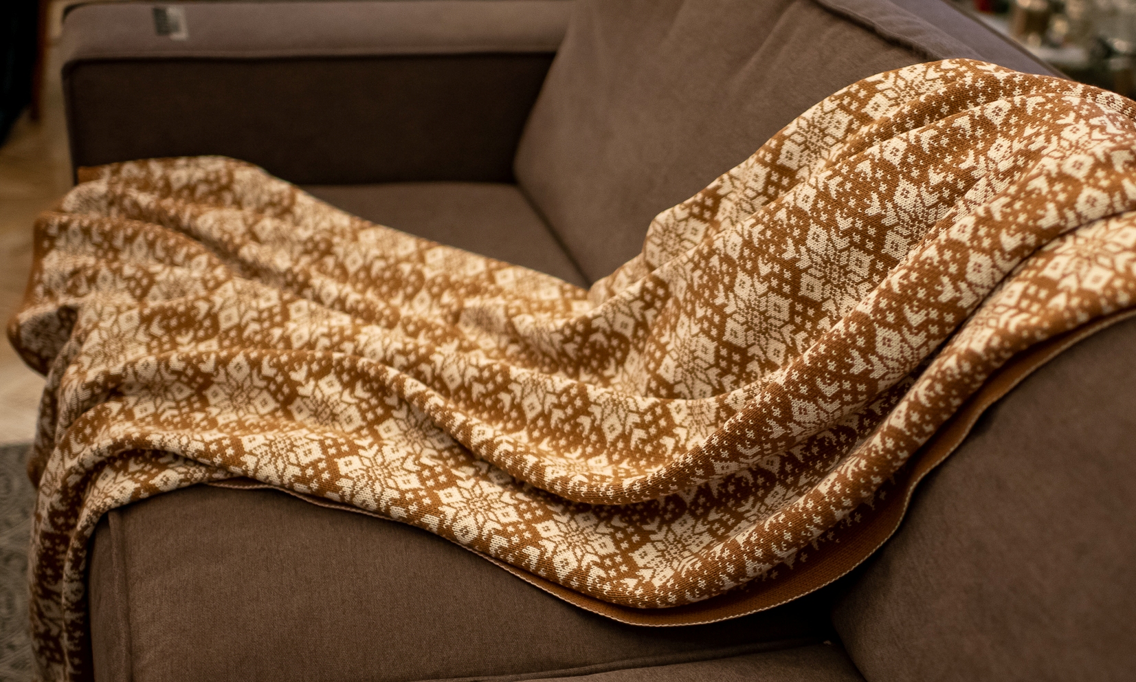 Veľká pletená deka "Nórsky vzor", 115x 180, OEKO-TEX® - Hnedá